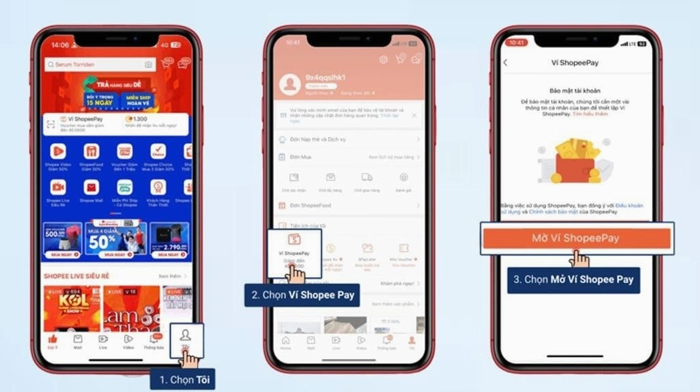 Bấm chọn ‘ví Shopee Pay’ để kích hoạt ví điện tử