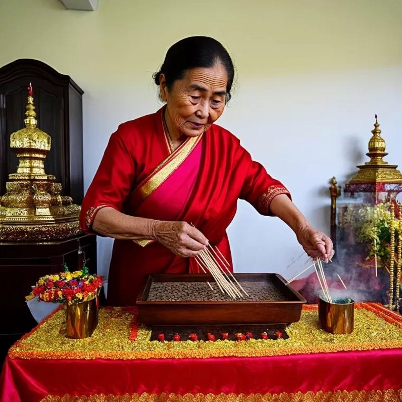 Bàn thờ gia tiên sau khi tỉa chân nhang và bao sái