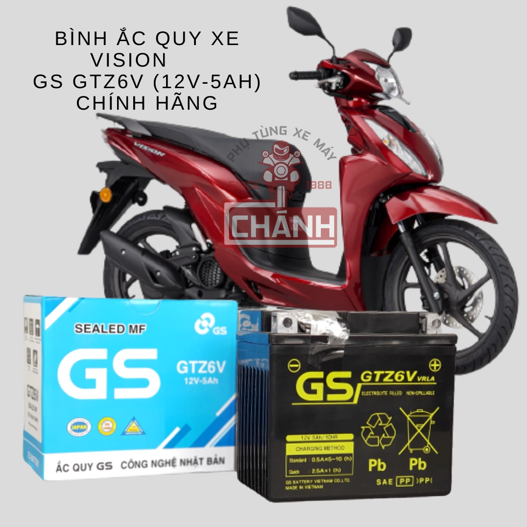 Bình ắc quy xe Vision chính hãng GS GTZ6V 12V 5AH