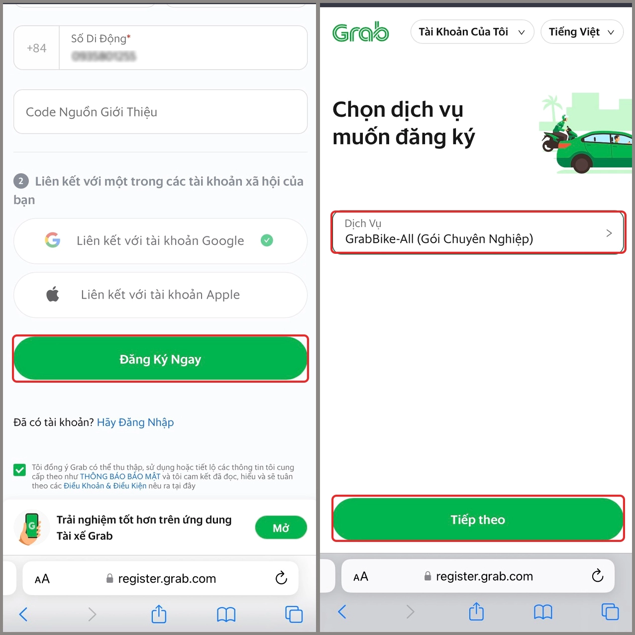 cách đăng ký Grab