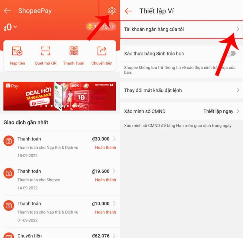 Cách liên kết tài khoản ngân hàng với Shopee Pay