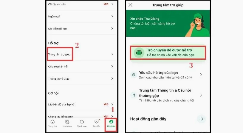 Cách nhắn tin đến tổng đài GrabFood