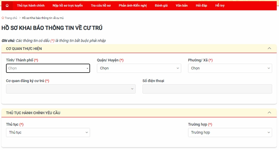 Hồ sơ khai báo thông tin về cư trú điện tử