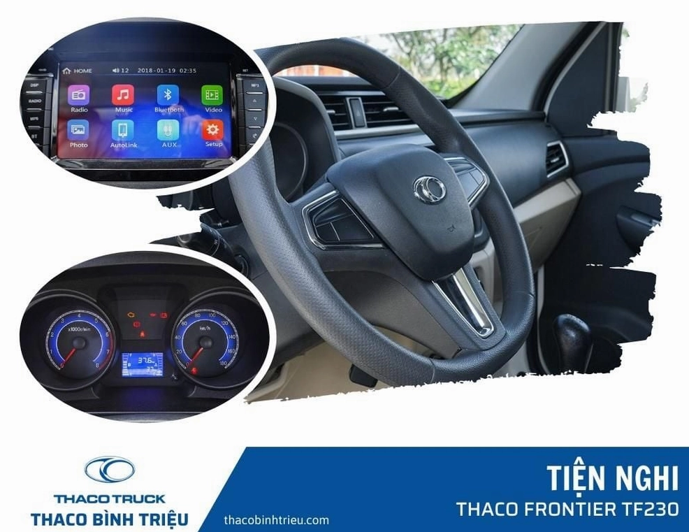 Nội thất tiện nghi xe tải 1 tấn Thaco Frontier TF230