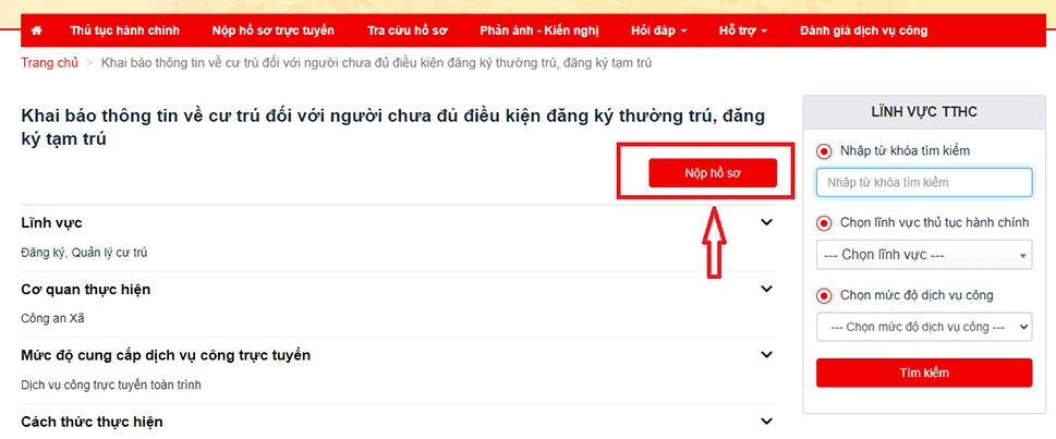 Quy trình nộp hồ sơ đăng ký tạm trú online trên Cổng Dịch vụ công