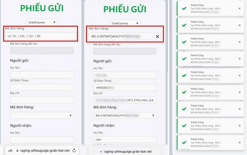 Sao chép mã gửi phiếu