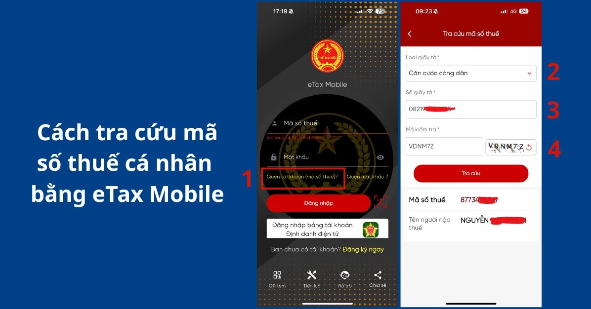 Tra cứu mã số thuế bằng CMND/ CCCD trên ứng dụng eTax Mobile