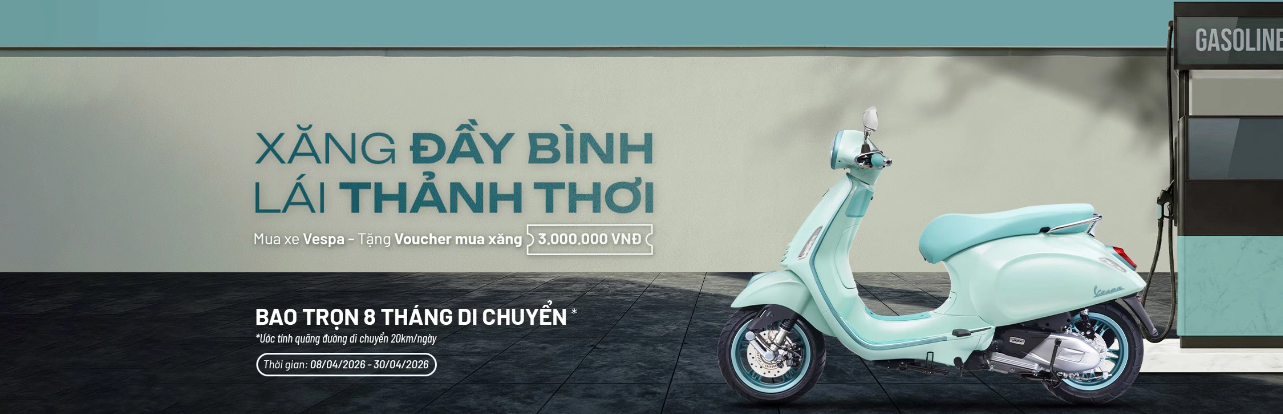 Vespa chính hãng - xăng đầy bình lái thanh thơi