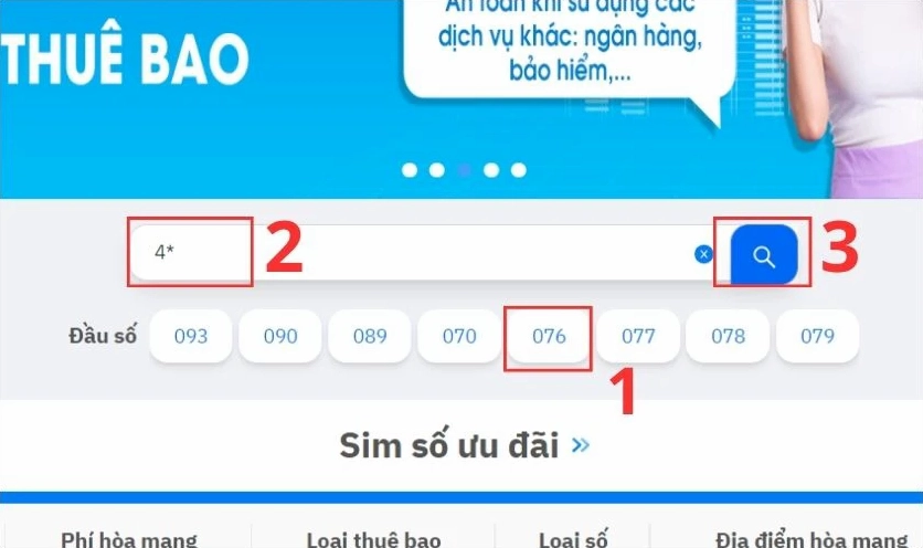 Bạn chọn đầu số 076 và nhập 4* vào khung tìm kiếm
