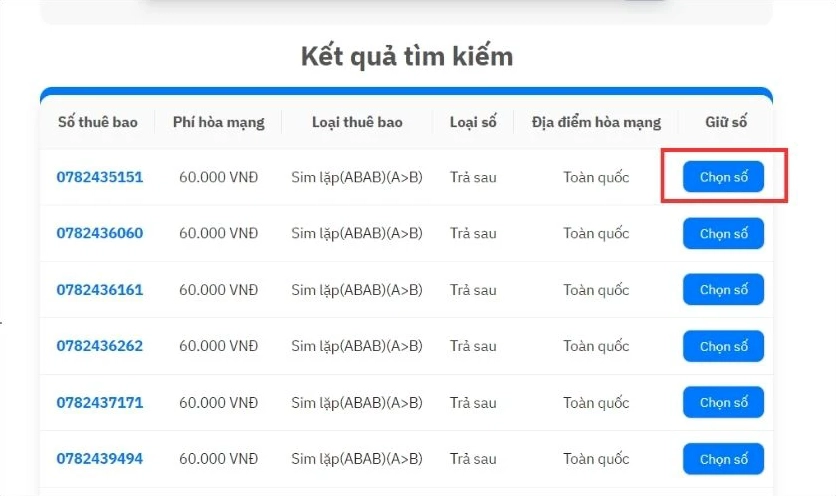 Bạn nhấn vào nút Chọn số