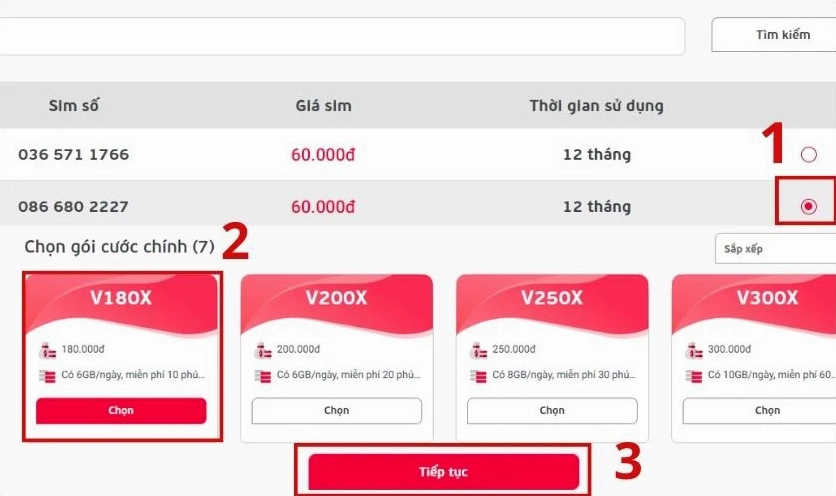 Bạn nhấp chọn số điện thoại mà bạn muốn mua