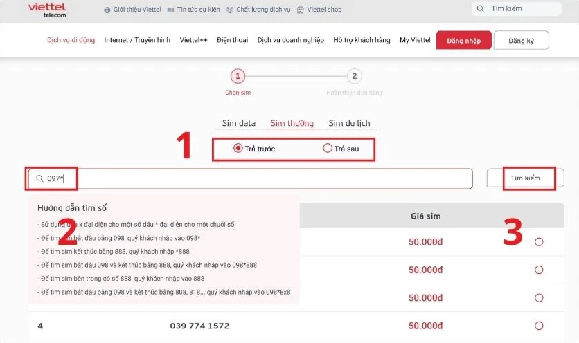 Bạn nhập vào ô tìm kiếm 097* rồi chọn Tìm kiếm