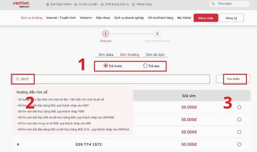 Bạn nhập vào ô tìm kiếm 097* rồi chọn Tìm kiếm