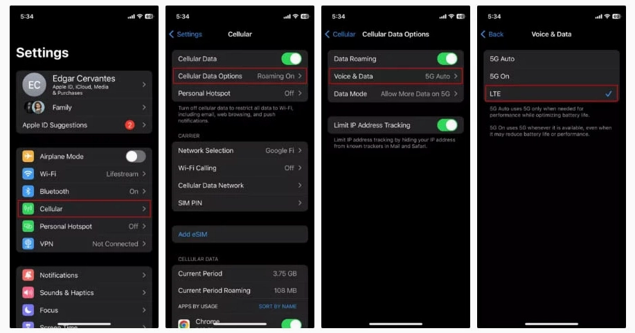 cách bật tắt LTE trên điện thoại Iphone