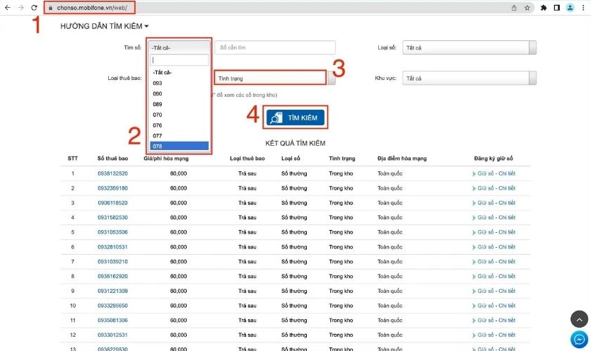 cách đăng ký đầu số 078 trên website