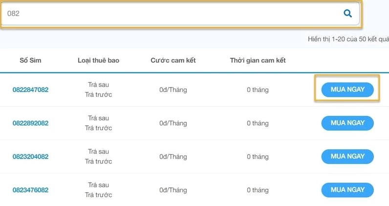 Cách đăng ký thuê bao điện thoại đầu số 082 bước 2