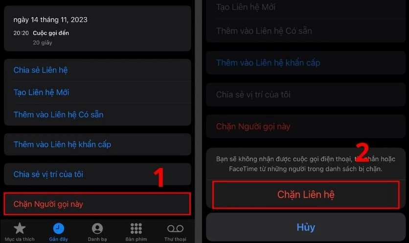 Chọn Chặn người gọi này và chọn Chặn liên hệ