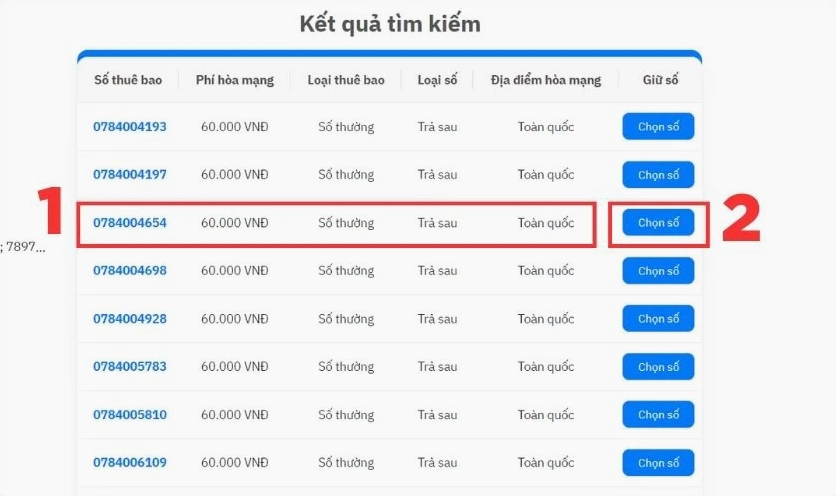 Chọn lựa số theo ý muốn và nhấn Chọn số