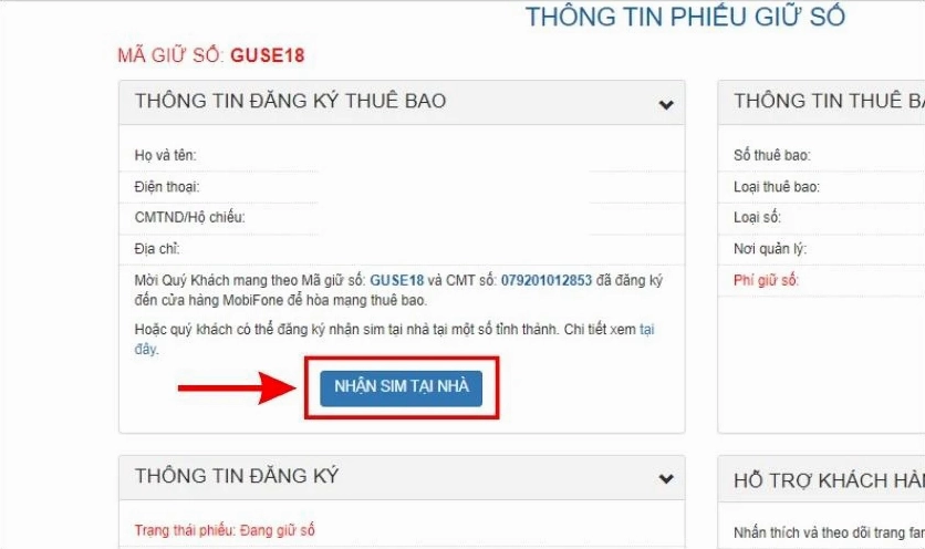 Chọn vào nút NHẬN SIM TẠI NHÀ