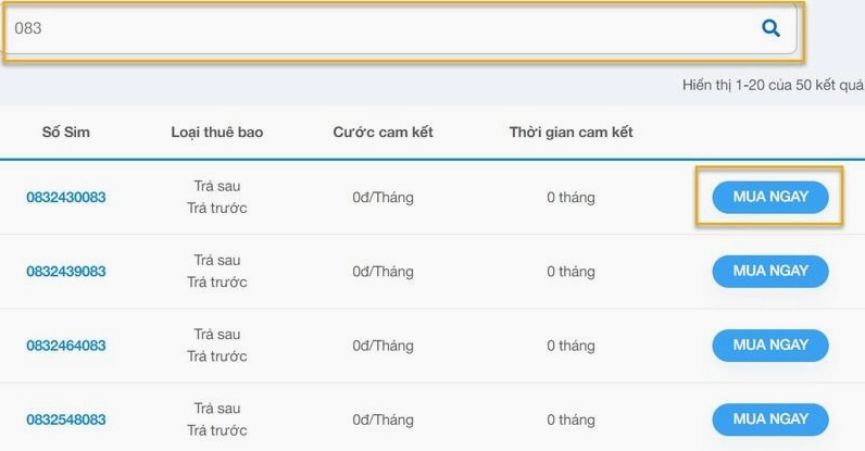 Đăng ký thuê bao 083 online tại website VinaPhone bước 3