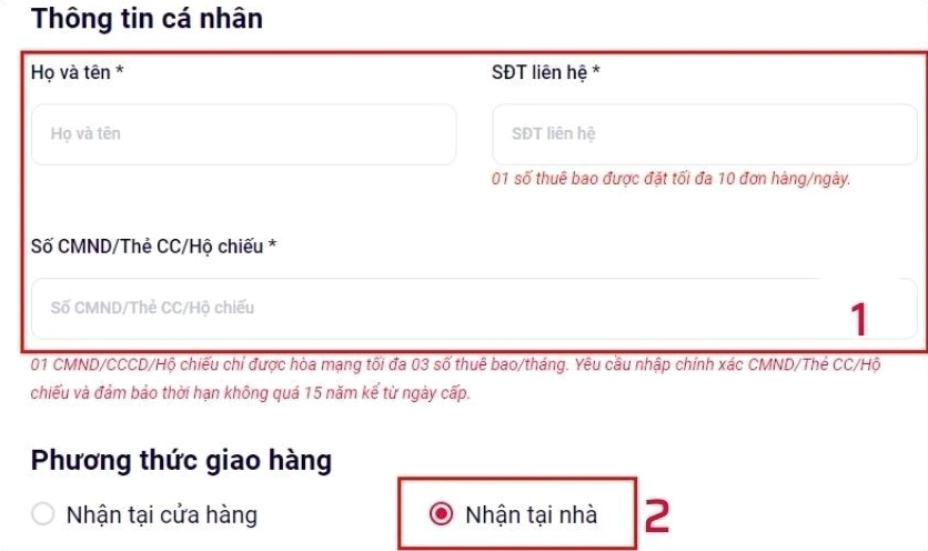 điền thông tin cá nhân trước khi mua sim