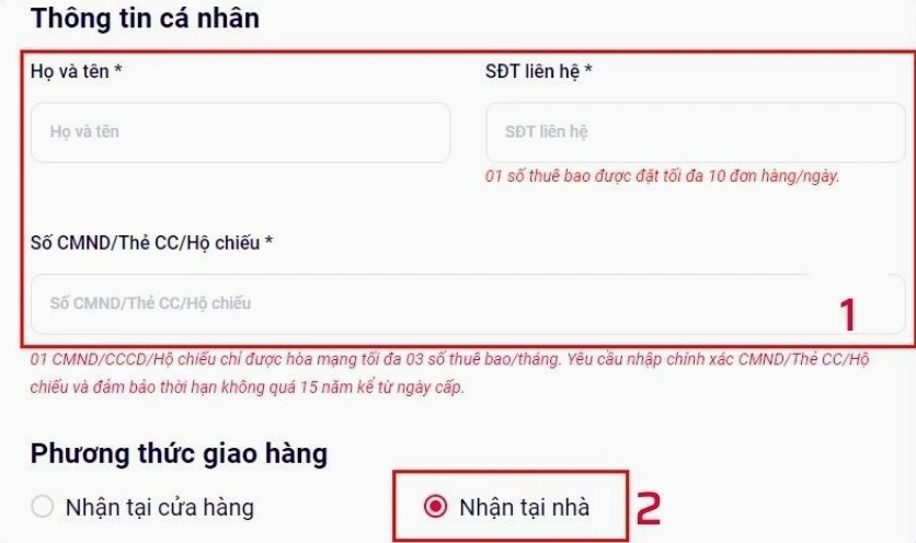 điền thông tin cá nhân trước khi mua sim
