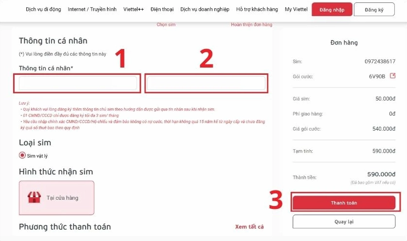 Điền Thông tin cá nhân và nhấn Thanh toán