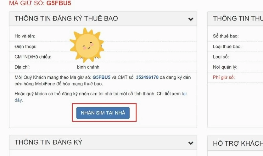 Điền thông tin địa chỉ giao sim