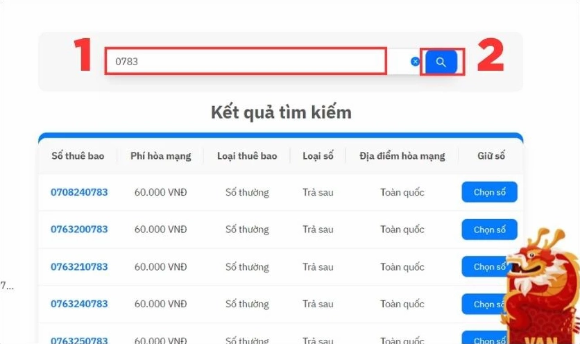 Gõ số mà bạn muốn tìm và nhấn Tìm kiếm