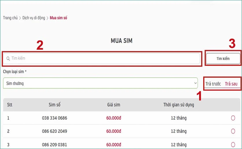 hướng dẫn mua sim 086 trên website Viettel