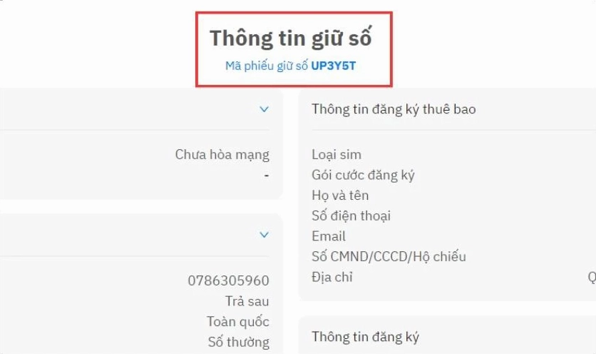 Màn hình sẽ hiển thị Mã phiếu giữ số