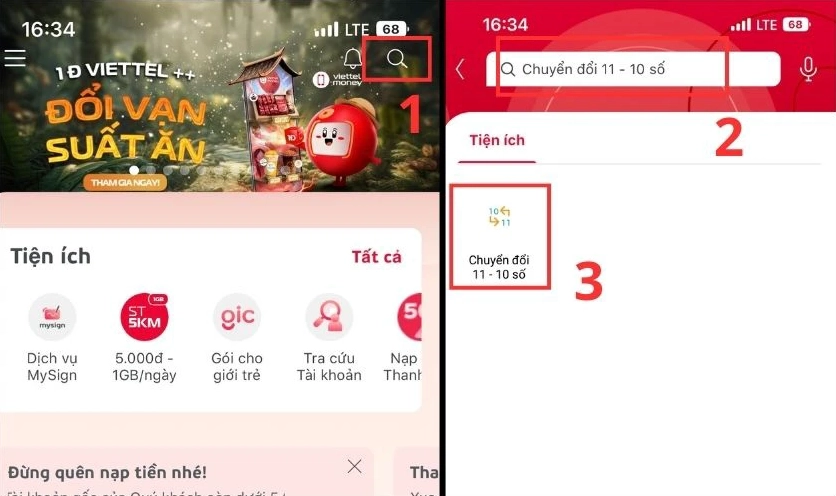Nhấn vào biểu tượng kính lúp rồi nhập “Chuyển đổi 11-10 số”