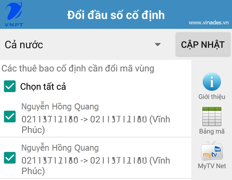 Phần mềm cập nhật danh bạ điện thoại