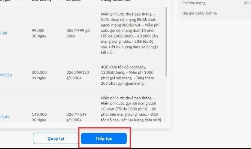 Thông tin thuê bao của sim ban bạn vừa chọn