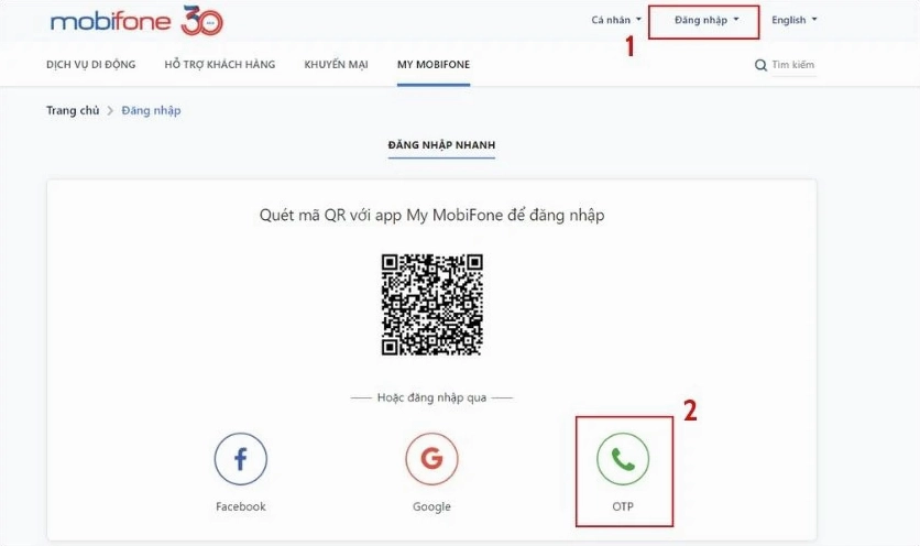 Truy cập đường liên kết mobifone.vn