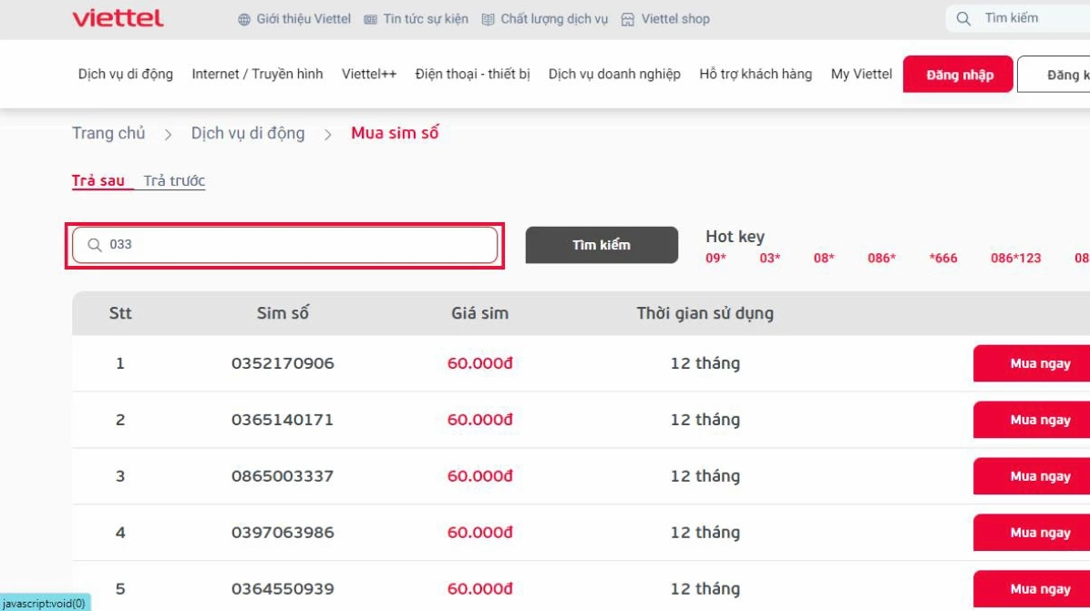 Truy cập website vietteltele.com.vn