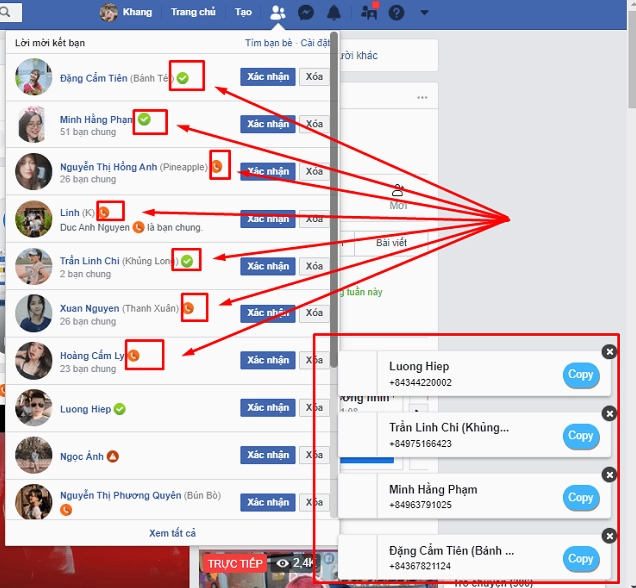 Giao diện một phần mềm quét số điện thoại Facebook