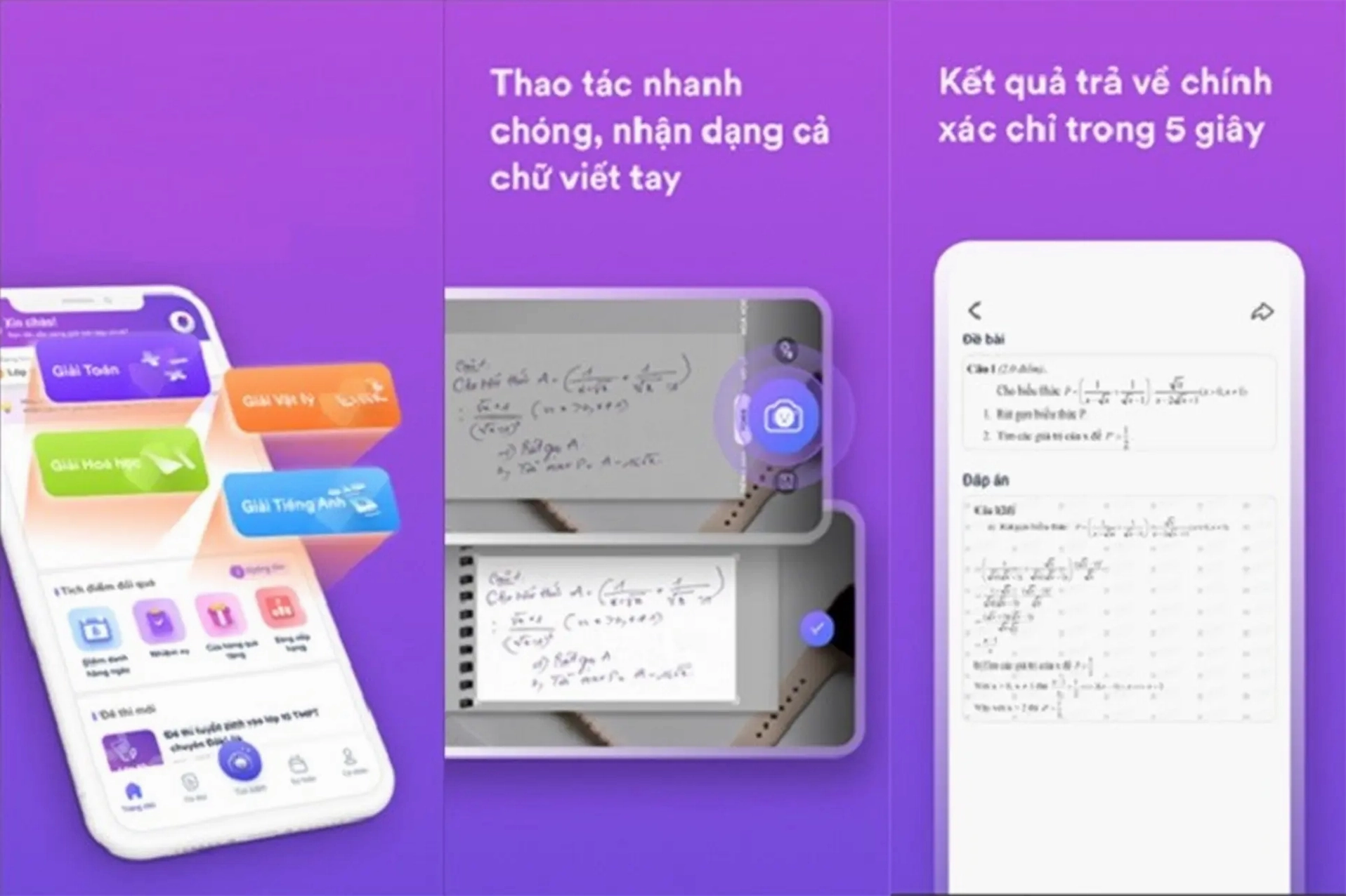 Giao diện ứng dụng giải toán trên điện thoại